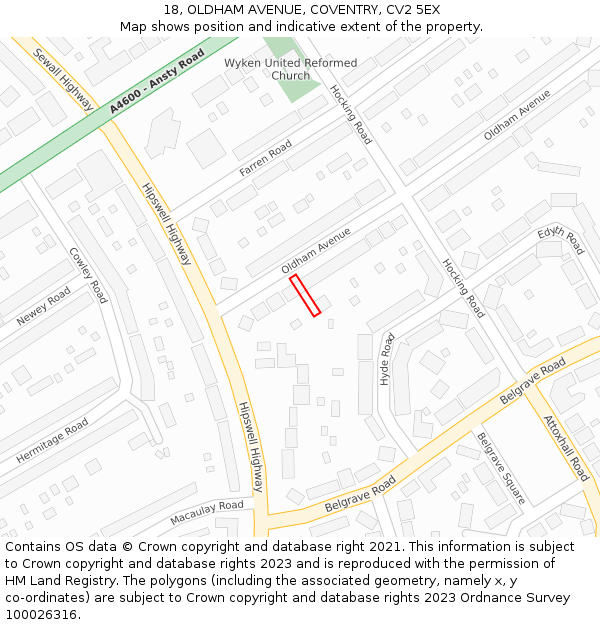 18, OLDHAM AVENUE, COVENTRY, CV2 5EX: Location map and indicative extent of plot