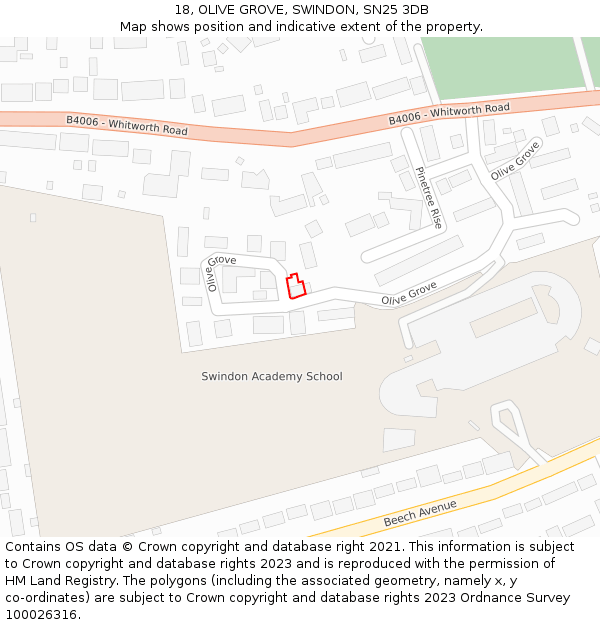 18, OLIVE GROVE, SWINDON, SN25 3DB: Location map and indicative extent of plot