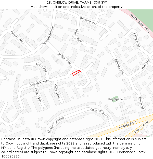 18, ONSLOW DRIVE, THAME, OX9 3YY: Location map and indicative extent of plot