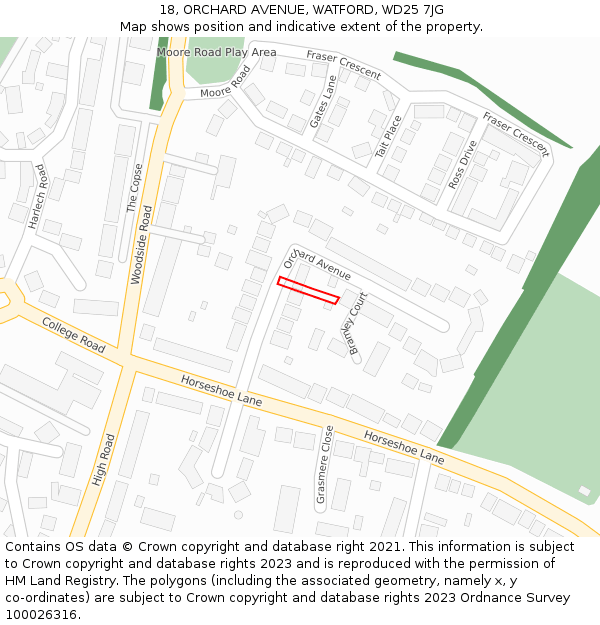 18, ORCHARD AVENUE, WATFORD, WD25 7JG: Location map and indicative extent of plot