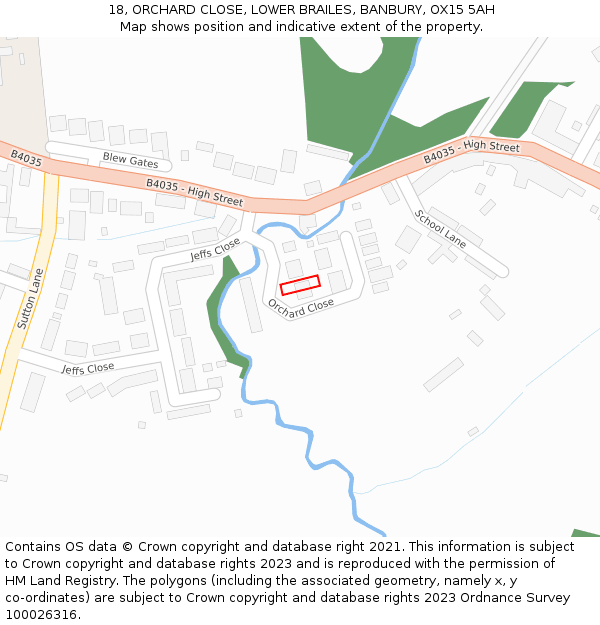 18, ORCHARD CLOSE, LOWER BRAILES, BANBURY, OX15 5AH: Location map and indicative extent of plot