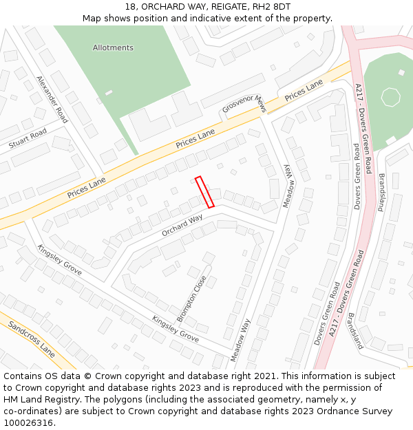 18, ORCHARD WAY, REIGATE, RH2 8DT: Location map and indicative extent of plot
