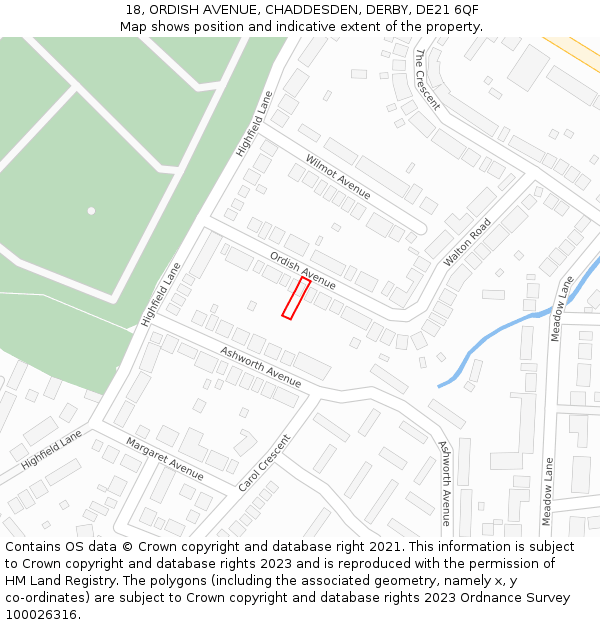 18, ORDISH AVENUE, CHADDESDEN, DERBY, DE21 6QF: Location map and indicative extent of plot