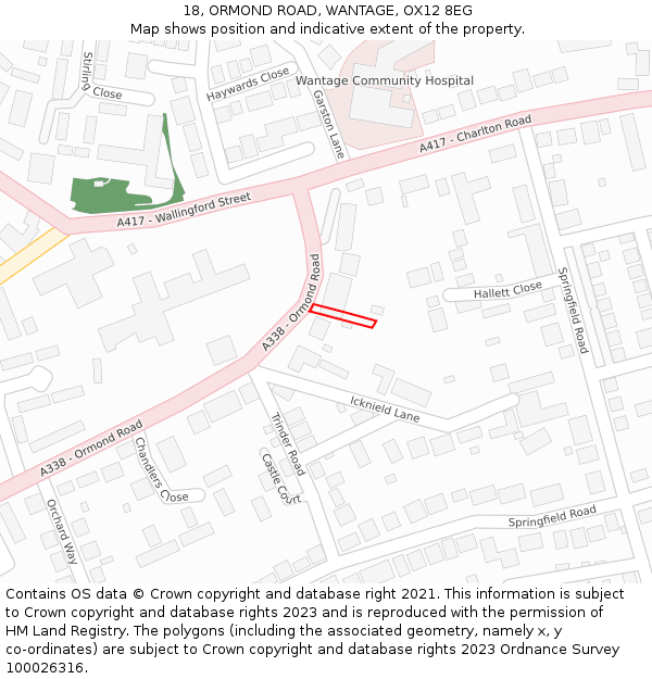 18, ORMOND ROAD, WANTAGE, OX12 8EG: Location map and indicative extent of plot