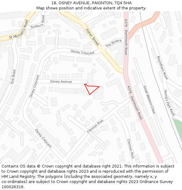 18, OSNEY AVENUE, PAIGNTON, TQ4 5HA: Location map and indicative extent of plot