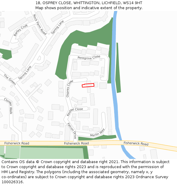 18, OSPREY CLOSE, WHITTINGTON, LICHFIELD, WS14 9HT: Location map and indicative extent of plot