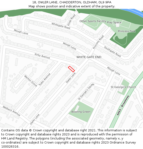 18, OWLER LANE, CHADDERTON, OLDHAM, OL9 9PA: Location map and indicative extent of plot