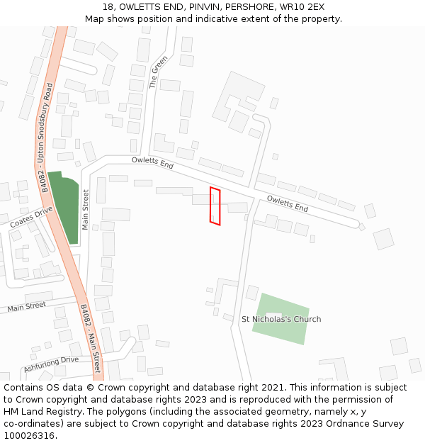 18, OWLETTS END, PINVIN, PERSHORE, WR10 2EX: Location map and indicative extent of plot