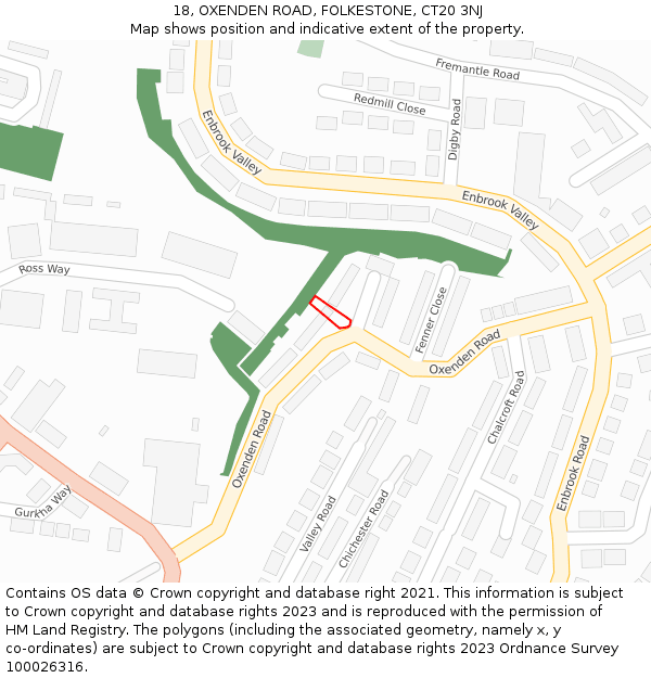 18, OXENDEN ROAD, FOLKESTONE, CT20 3NJ: Location map and indicative extent of plot