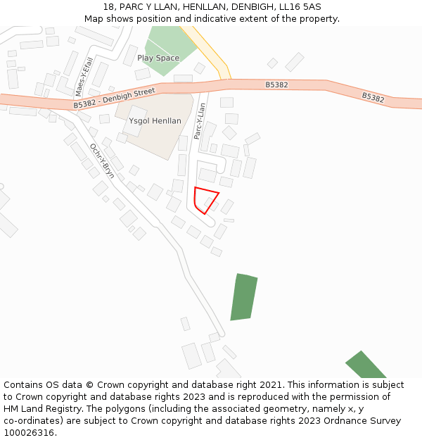 18, PARC Y LLAN, HENLLAN, DENBIGH, LL16 5AS: Location map and indicative extent of plot