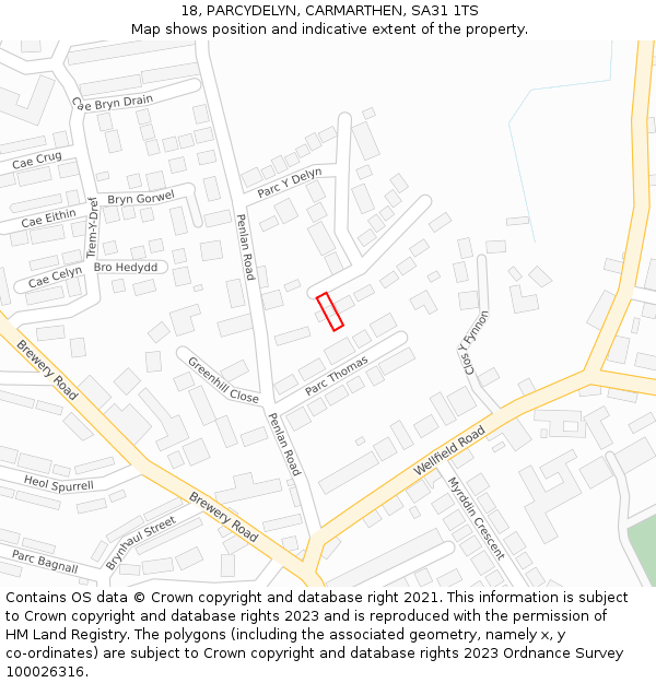 18, PARCYDELYN, CARMARTHEN, SA31 1TS: Location map and indicative extent of plot