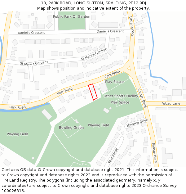 18, PARK ROAD, LONG SUTTON, SPALDING, PE12 9DJ: Location map and indicative extent of plot