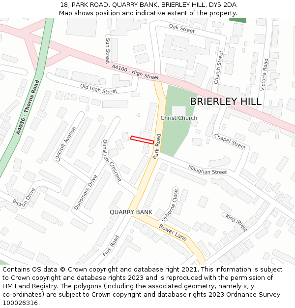 18, PARK ROAD, QUARRY BANK, BRIERLEY HILL, DY5 2DA: Location map and indicative extent of plot