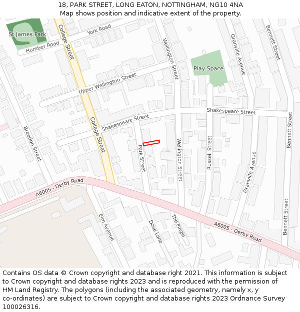 18, PARK STREET, LONG EATON, NOTTINGHAM, NG10 4NA: Location map and indicative extent of plot