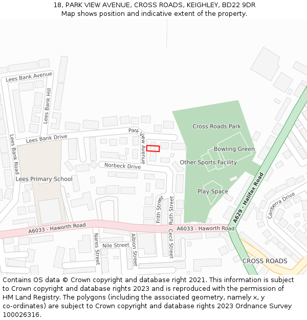 18, PARK VIEW AVENUE, CROSS ROADS, KEIGHLEY, BD22 9DR: Location map and indicative extent of plot