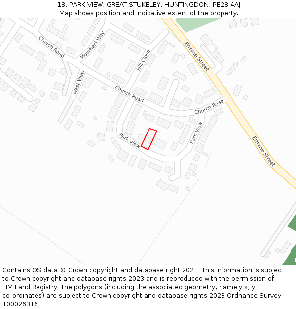 18, PARK VIEW, GREAT STUKELEY, HUNTINGDON, PE28 4AJ: Location map and indicative extent of plot