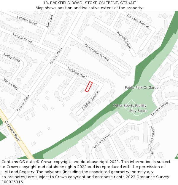 18, PARKFIELD ROAD, STOKE-ON-TRENT, ST3 4NT: Location map and indicative extent of plot