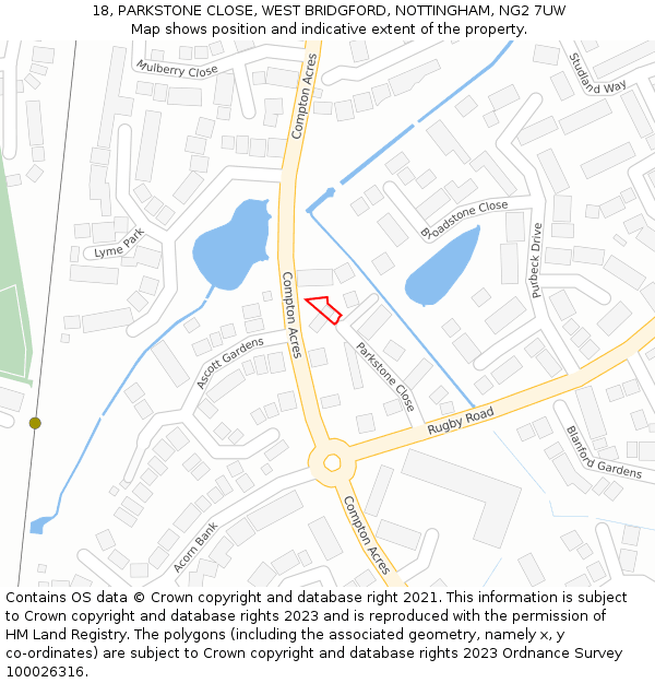 18, PARKSTONE CLOSE, WEST BRIDGFORD, NOTTINGHAM, NG2 7UW: Location map and indicative extent of plot