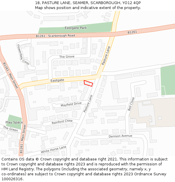 18, PASTURE LANE, SEAMER, SCARBOROUGH, YO12 4QP: Location map and indicative extent of plot