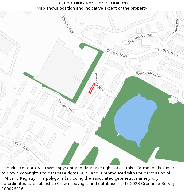 18, PATCHING WAY, HAYES, UB4 9YD: Location map and indicative extent of plot