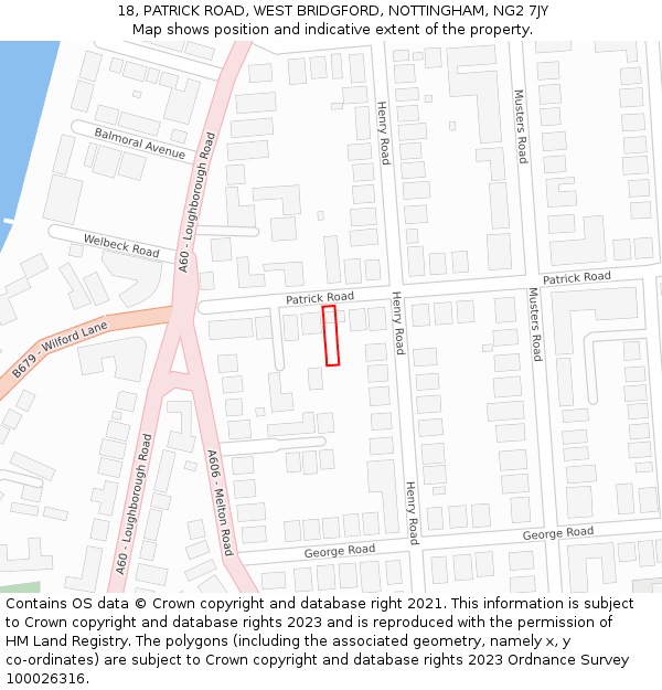 18, PATRICK ROAD, WEST BRIDGFORD, NOTTINGHAM, NG2 7JY: Location map and indicative extent of plot