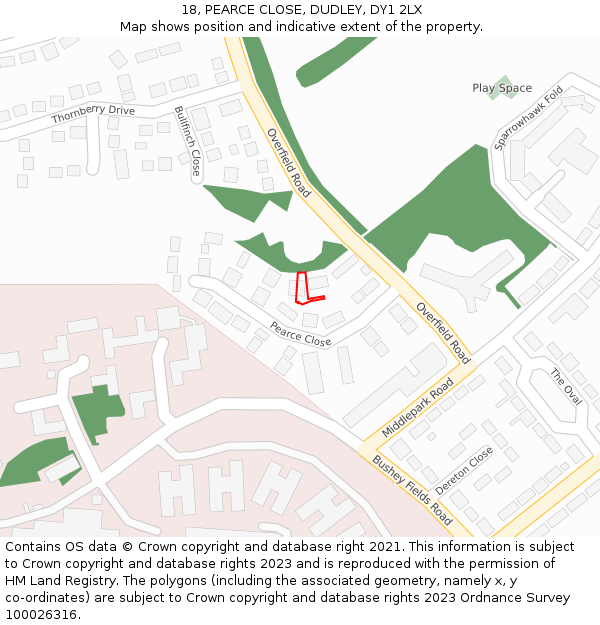 18, PEARCE CLOSE, DUDLEY, DY1 2LX: Location map and indicative extent of plot