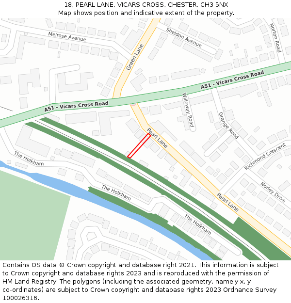 18, PEARL LANE, VICARS CROSS, CHESTER, CH3 5NX: Location map and indicative extent of plot