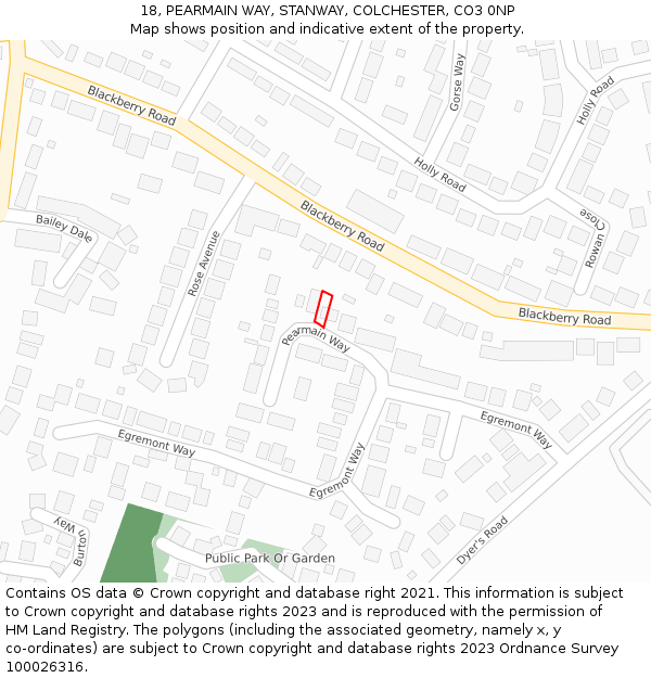 18, PEARMAIN WAY, STANWAY, COLCHESTER, CO3 0NP: Location map and indicative extent of plot