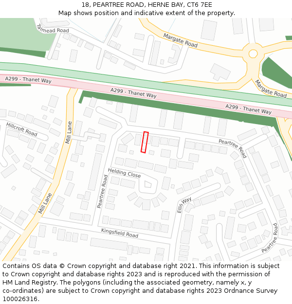 18, PEARTREE ROAD, HERNE BAY, CT6 7EE: Location map and indicative extent of plot