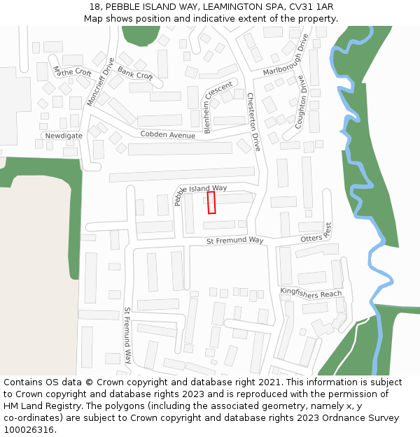 18, PEBBLE ISLAND WAY, LEAMINGTON SPA, CV31 1AR: Location map and indicative extent of plot