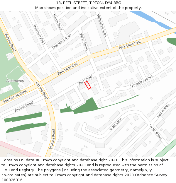 18, PEEL STREET, TIPTON, DY4 8RG: Location map and indicative extent of plot