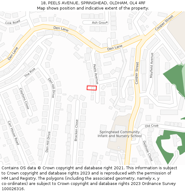 18, PEELS AVENUE, SPRINGHEAD, OLDHAM, OL4 4RF: Location map and indicative extent of plot