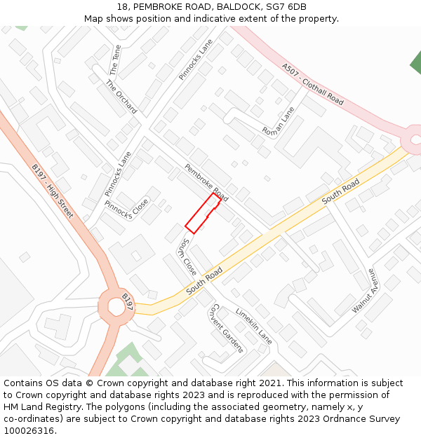 18, PEMBROKE ROAD, BALDOCK, SG7 6DB: Location map and indicative extent of plot