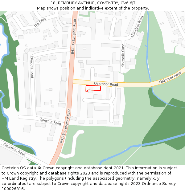 18, PEMBURY AVENUE, COVENTRY, CV6 6JT: Location map and indicative extent of plot