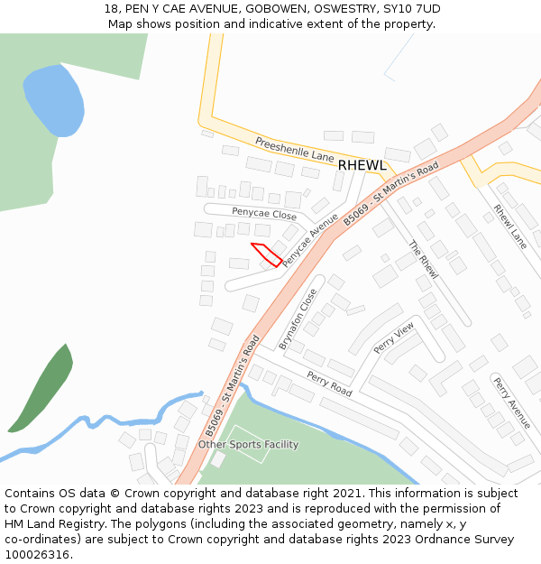 18, PEN Y CAE AVENUE, GOBOWEN, OSWESTRY, SY10 7UD: Location map and indicative extent of plot