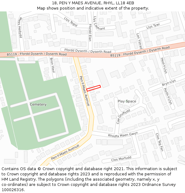 18, PEN Y MAES AVENUE, RHYL, LL18 4EB: Location map and indicative extent of plot