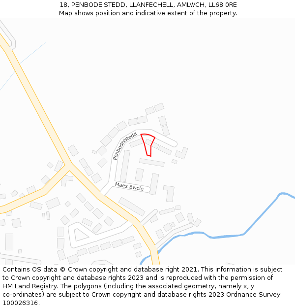 18, PENBODEISTEDD, LLANFECHELL, AMLWCH, LL68 0RE: Location map and indicative extent of plot