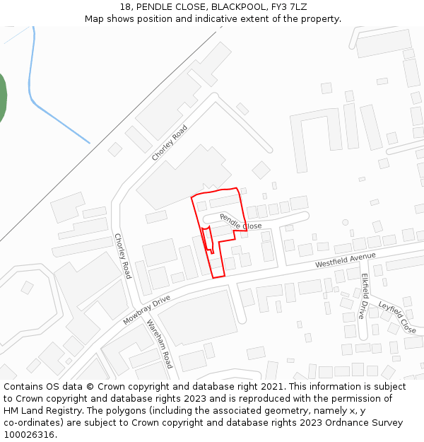 18, PENDLE CLOSE, BLACKPOOL, FY3 7LZ: Location map and indicative extent of plot