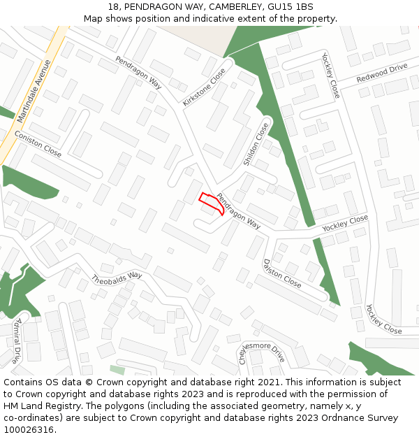 18, PENDRAGON WAY, CAMBERLEY, GU15 1BS: Location map and indicative extent of plot