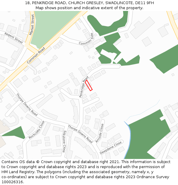 18, PENKRIDGE ROAD, CHURCH GRESLEY, SWADLINCOTE, DE11 9FH: Location map and indicative extent of plot