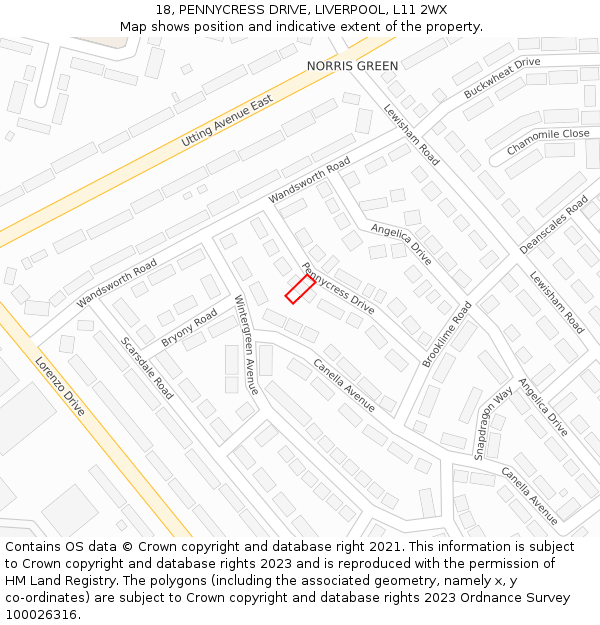 18, PENNYCRESS DRIVE, LIVERPOOL, L11 2WX: Location map and indicative extent of plot