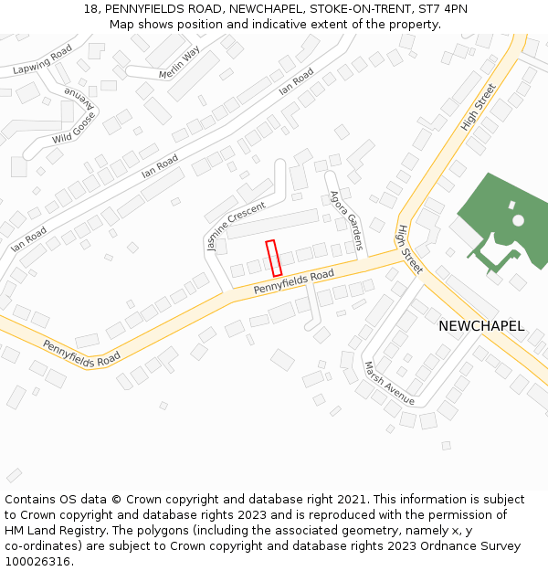 18, PENNYFIELDS ROAD, NEWCHAPEL, STOKE-ON-TRENT, ST7 4PN: Location map and indicative extent of plot