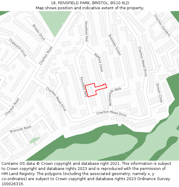 18, PENSFIELD PARK, BRISTOL, BS10 6LD: Location map and indicative extent of plot