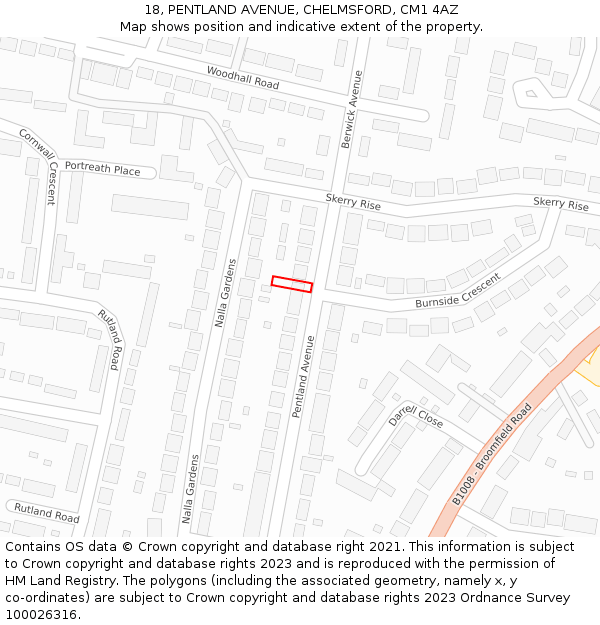 18, PENTLAND AVENUE, CHELMSFORD, CM1 4AZ: Location map and indicative extent of plot