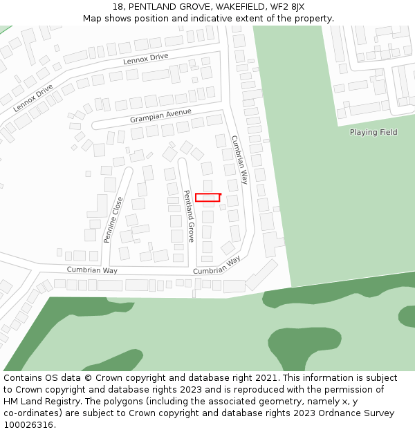 18, PENTLAND GROVE, WAKEFIELD, WF2 8JX: Location map and indicative extent of plot