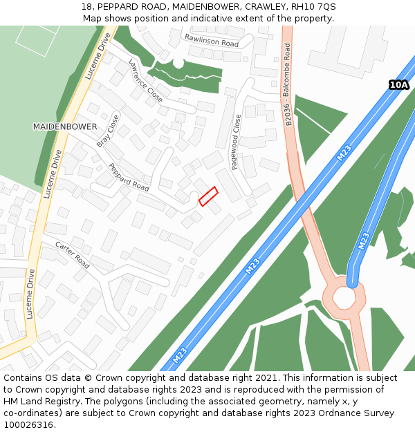 18, PEPPARD ROAD, MAIDENBOWER, CRAWLEY, RH10 7QS: Location map and indicative extent of plot