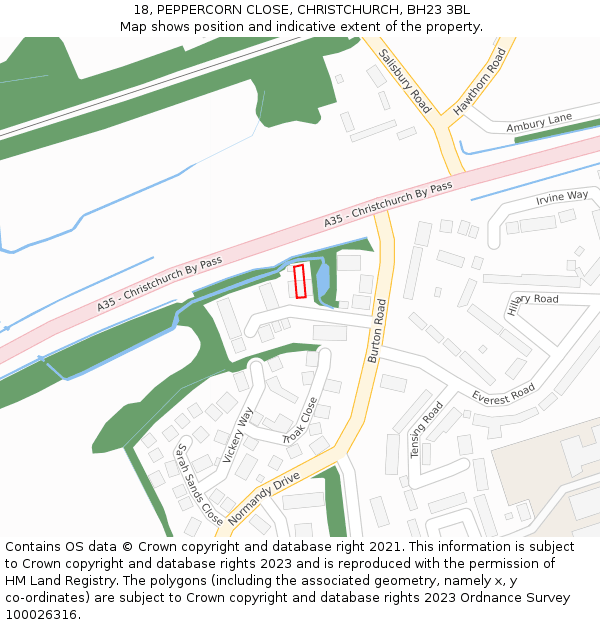 18, PEPPERCORN CLOSE, CHRISTCHURCH, BH23 3BL: Location map and indicative extent of plot