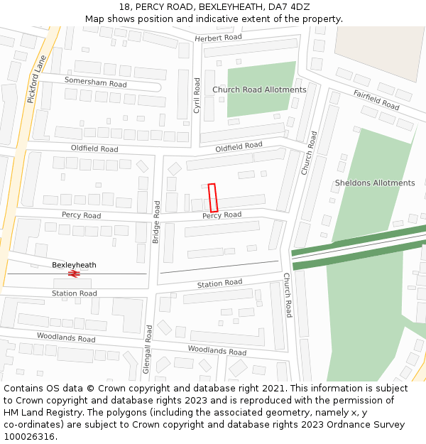 18, PERCY ROAD, BEXLEYHEATH, DA7 4DZ: Location map and indicative extent of plot