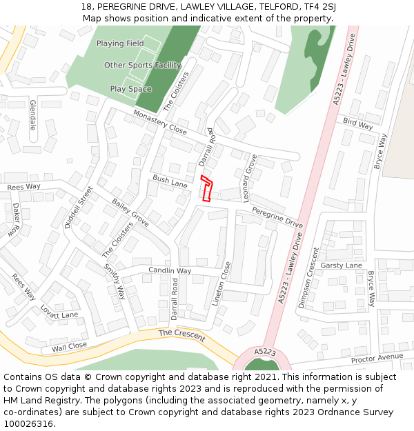 18, PEREGRINE DRIVE, LAWLEY VILLAGE, TELFORD, TF4 2SJ: Location map and indicative extent of plot