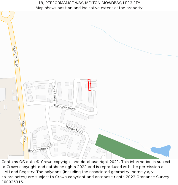18, PERFORMANCE WAY, MELTON MOWBRAY, LE13 1FA: Location map and indicative extent of plot